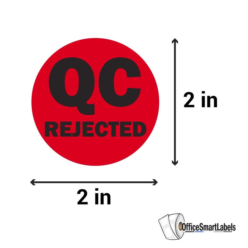 OfficeSmartLabels QC Rejected Label Stickers - 2 Inch Round Circle Dot in Vibrant Red Color Coding for Inventory Quality Control Production Line Warehouse Inventory Management Inspection Stickers - 300 Labels per Roll - Image 2